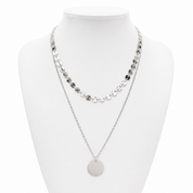 Sample Sale: Silver Sequin Disc Layered Necklace – Stainless Steel Pendant Necklace
