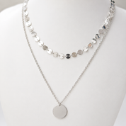 Sample Sale: Silver Sequin Disc Layered Necklace – Stainless Steel Pendant Necklace