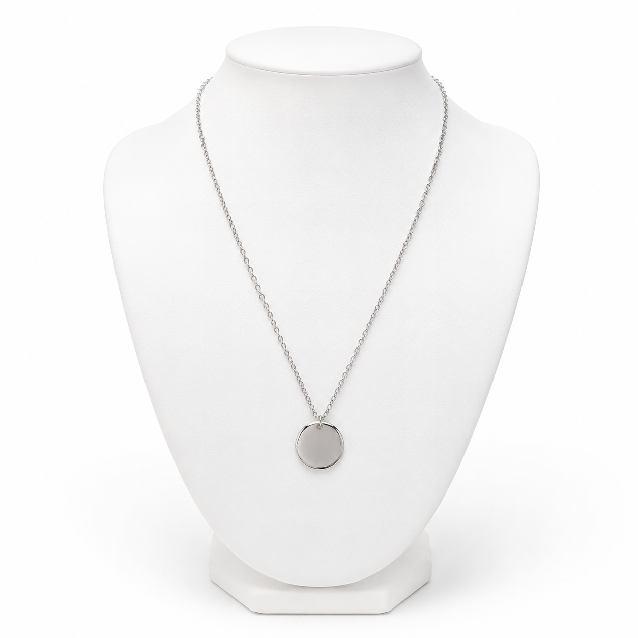 Sample Sale: Silver Disc Pendant Necklace – Simple Stainless Steel Everyday Necklace