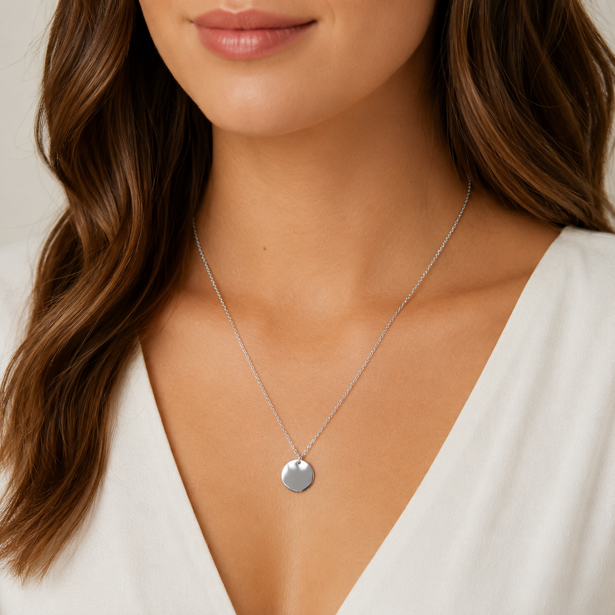 Sample Sale: Silver Disc Pendant Necklace – Simple Stainless Steel Everyday Necklace