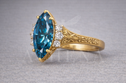 Marquise Sapphire Engagement Ring, Gold Diamond Cluster Ring, Vintage Inspired Engagement Ring, Statement Proposal Ring