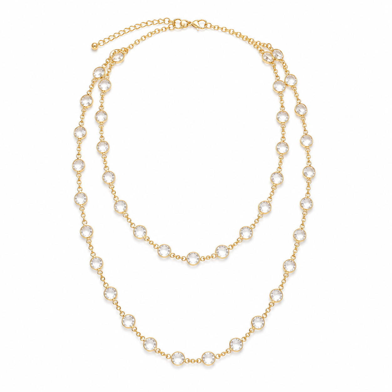 Sample Sale: Gold Crystal Layered Necklace – Long Clear Stone Summer Necklace