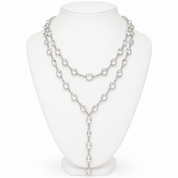 Sample Sale: Silver Crystal Lariat Necklace – Long Layered Clear Stone Statement Necklace