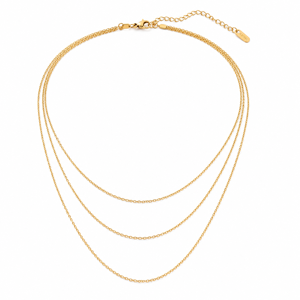 Sample Sale: Gold Layered Necklace – 3 Strand Waterproof Stainless Steel Chain Necklace