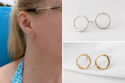 Gold Stud Earrings – Halo Studs in 10K Rose Gold or Sterling Silver
