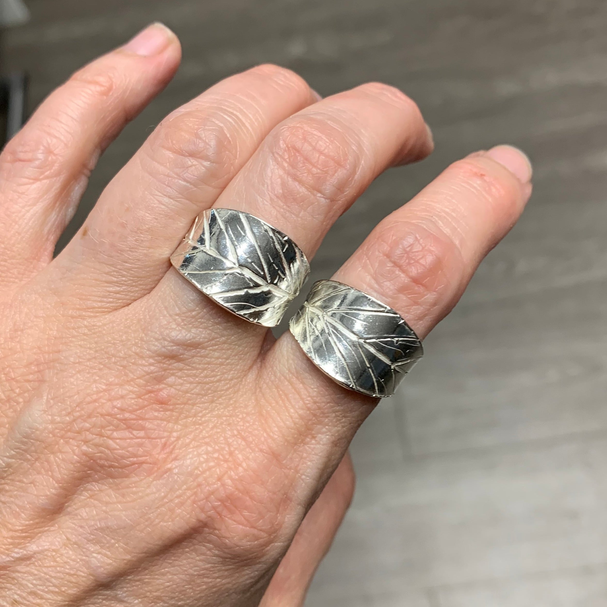 Blueberry Leaf Wraparound Ring | Handmade Sterling Silver & Gold | Unique Leaf Design