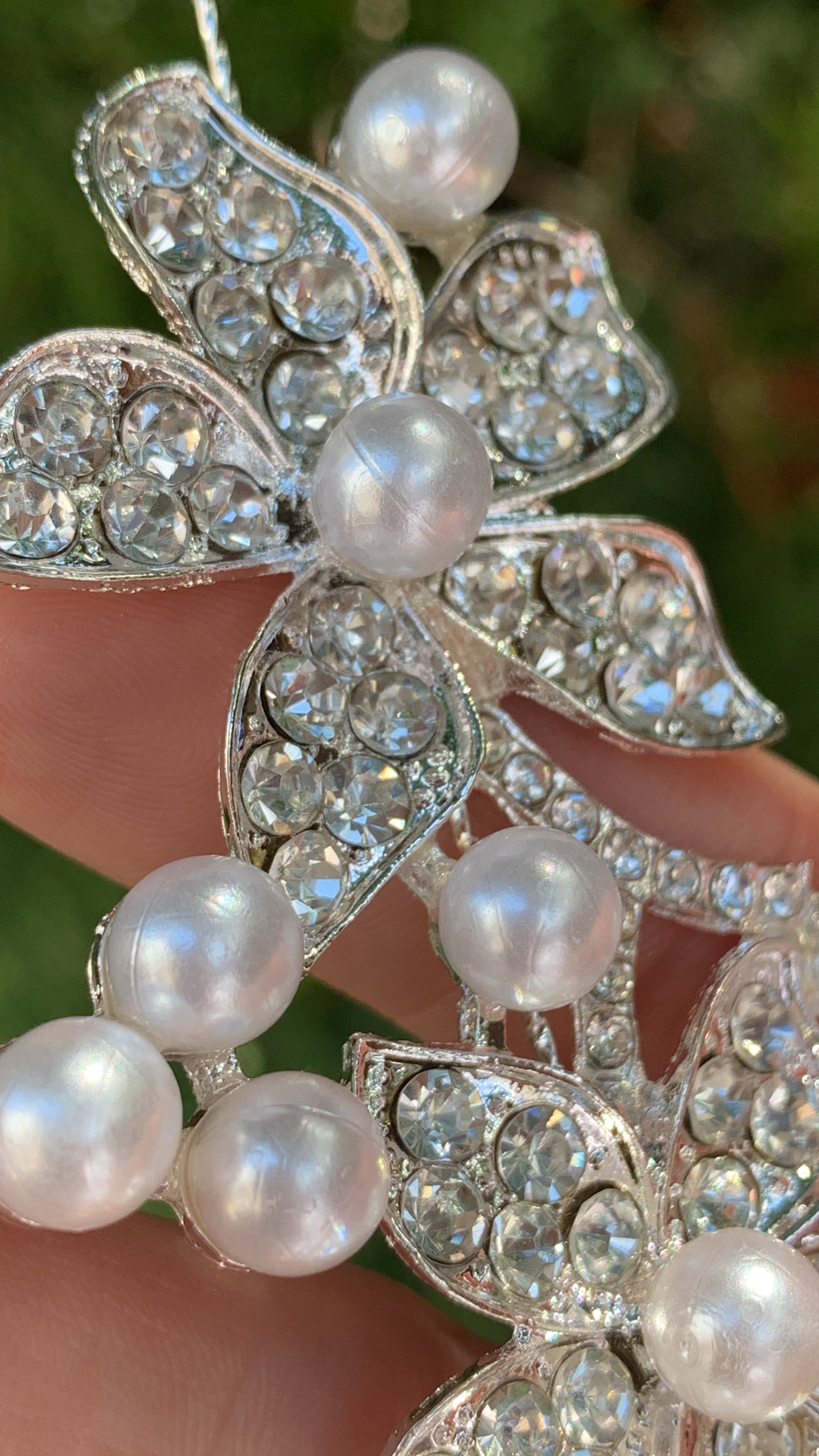 #033 Bridal Flower Pearl & Crystal Hair Vine 12" for Wedding or Prom