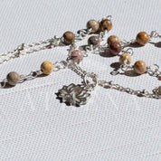 Lotus Pendant Necklace | Stardust Chain with Picasso Beads | Handmade Jewelry