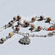Lotus Pendant Necklace | Stardust Chain with Picasso Beads | Handmade Jewelry