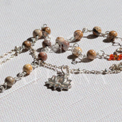 Lotus Pendant Necklace | Stardust Chain with Picasso Beads | Handmade Jewelry