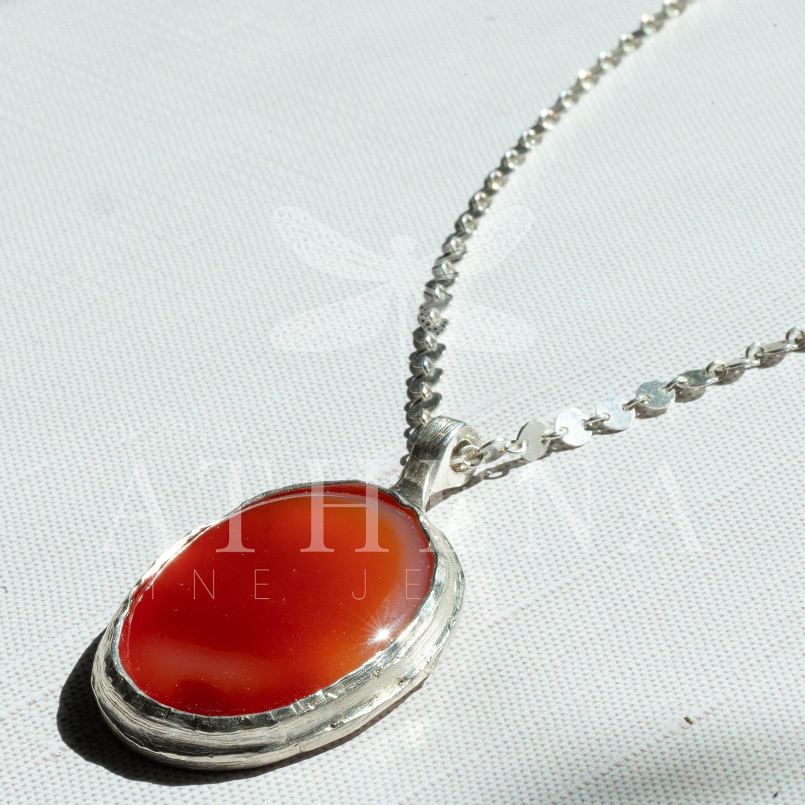 Large Carnelian Necklace in Sterling Silver – Statement Piece Echoes of the Lake Collection
