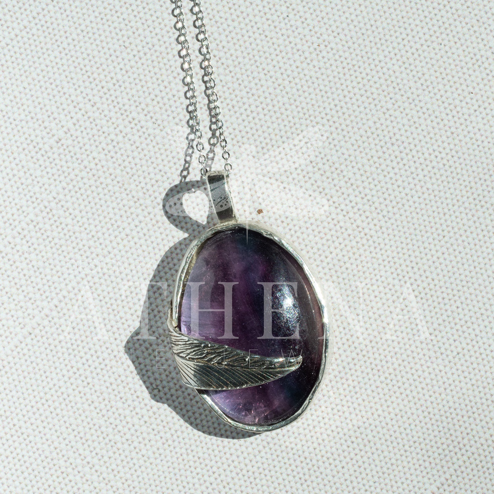 OOAK Sterling Silver Fluorite Necklace | Handmade Leaf Bezel | Simple Curb Chain