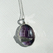 OOAK Sterling Silver Fluorite Necklace | Handmade Leaf Bezel | Simple Curb Chain