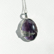 OOAK Sterling Silver Fluorite Necklace | Handmade Leaf Bezel | Simple Curb Chain