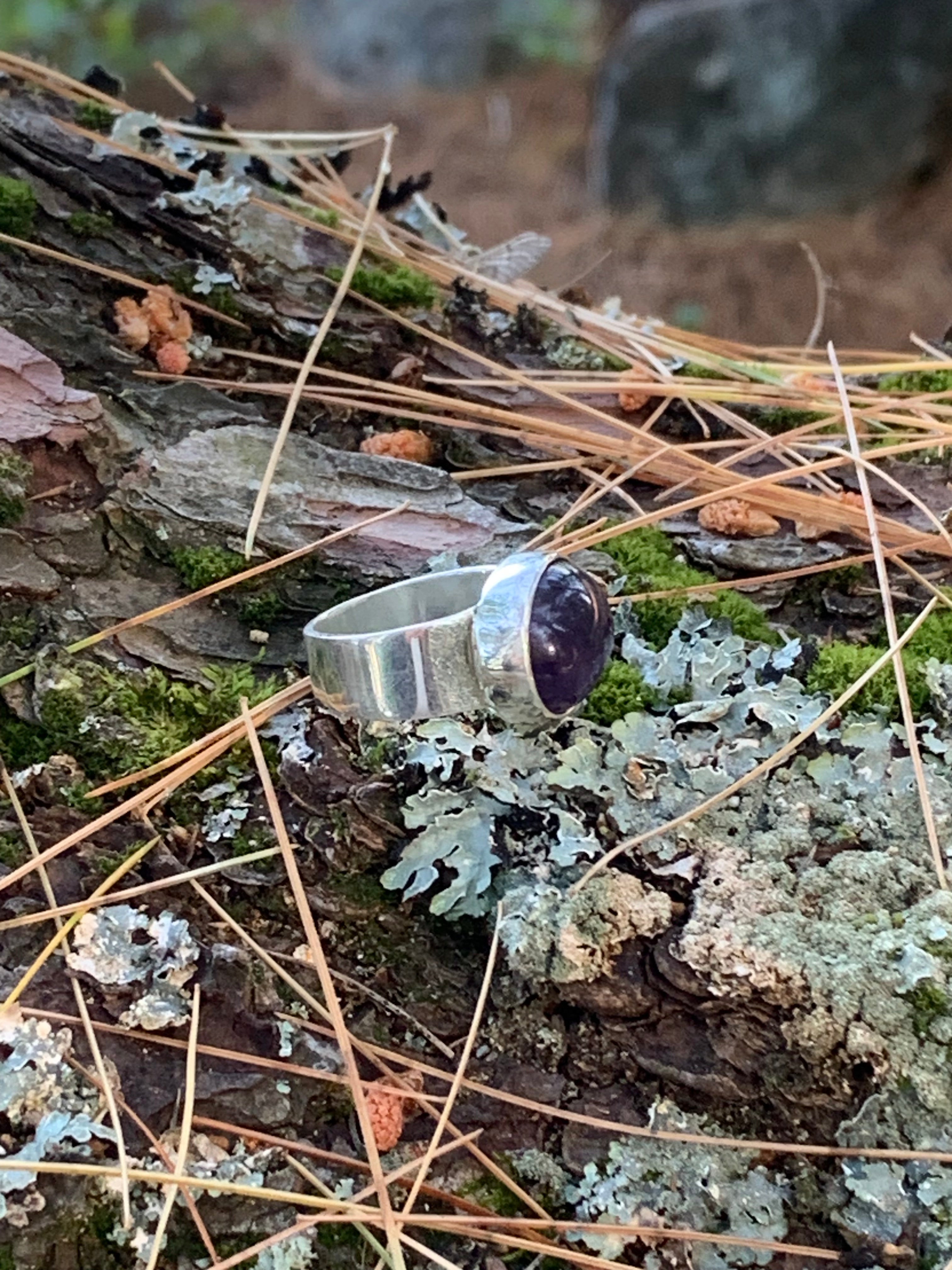 Dionysus | Amethyst Statement Ring | Wide Sterling Silver Band | One of a Kind