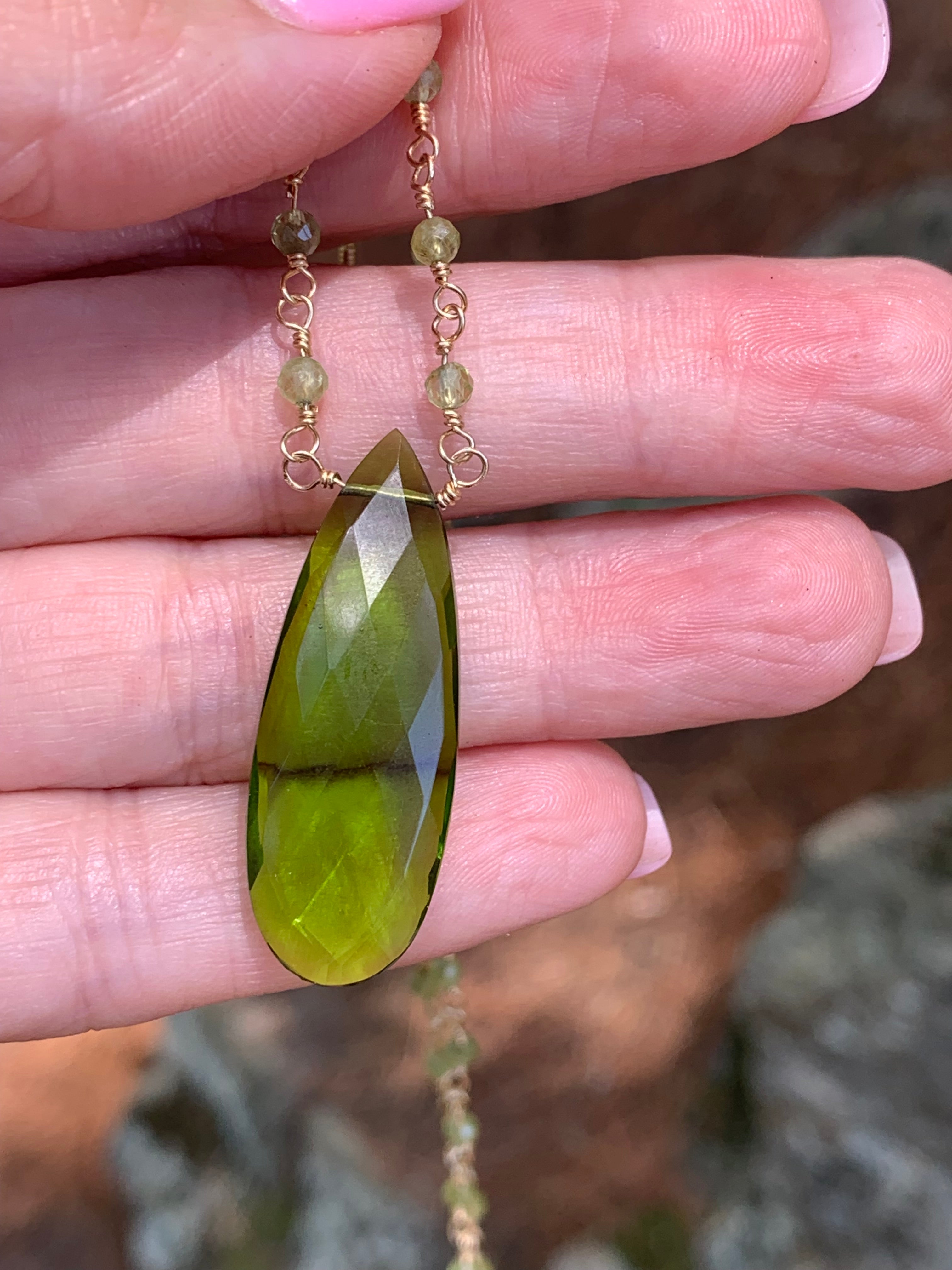 Peridot Bloom Necklace – Handcrafted Yellow Gold Fill August Birthstone