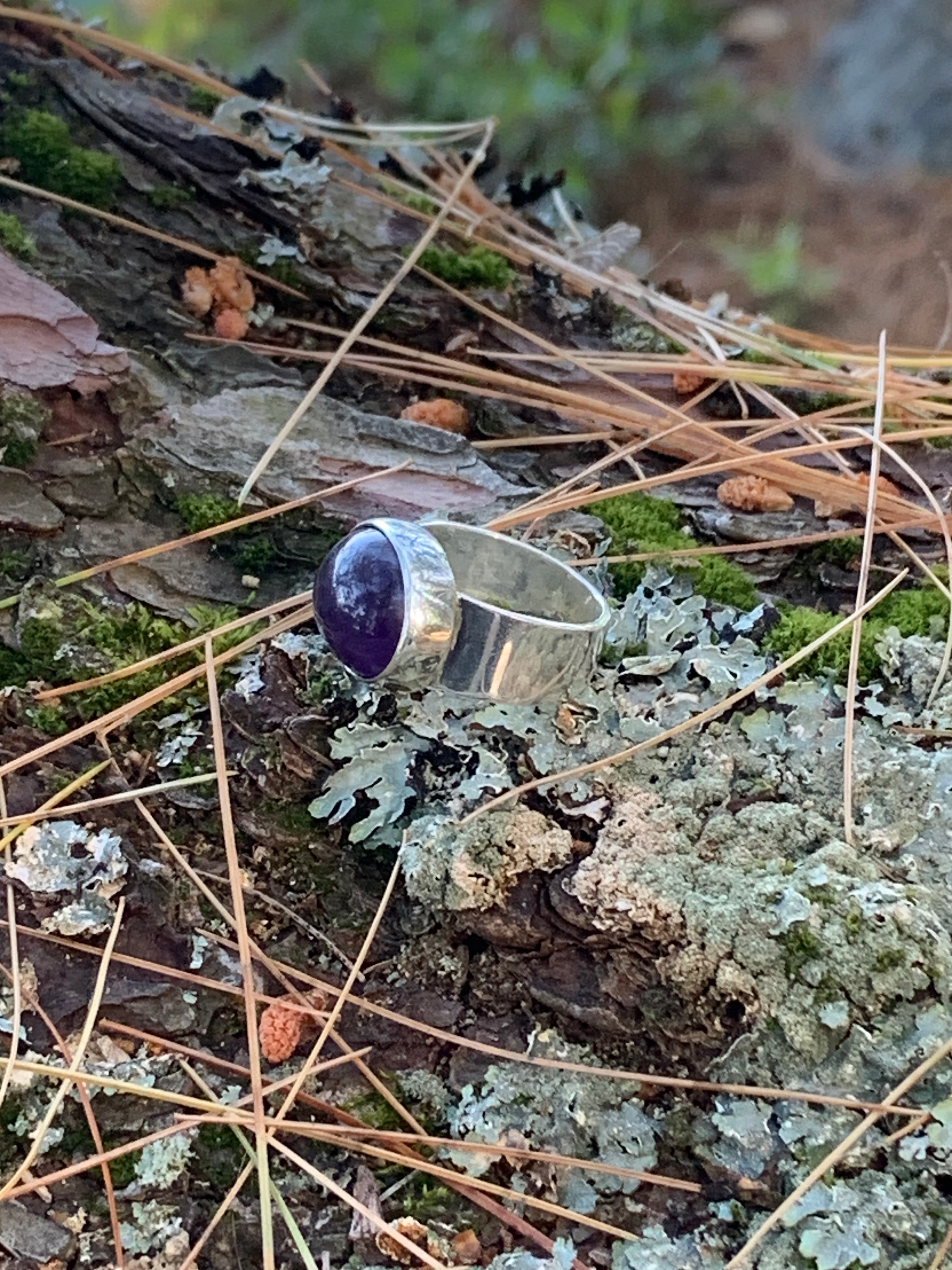 Dionysus | Amethyst Statement Ring | Wide Sterling Silver Band | One of a Kind