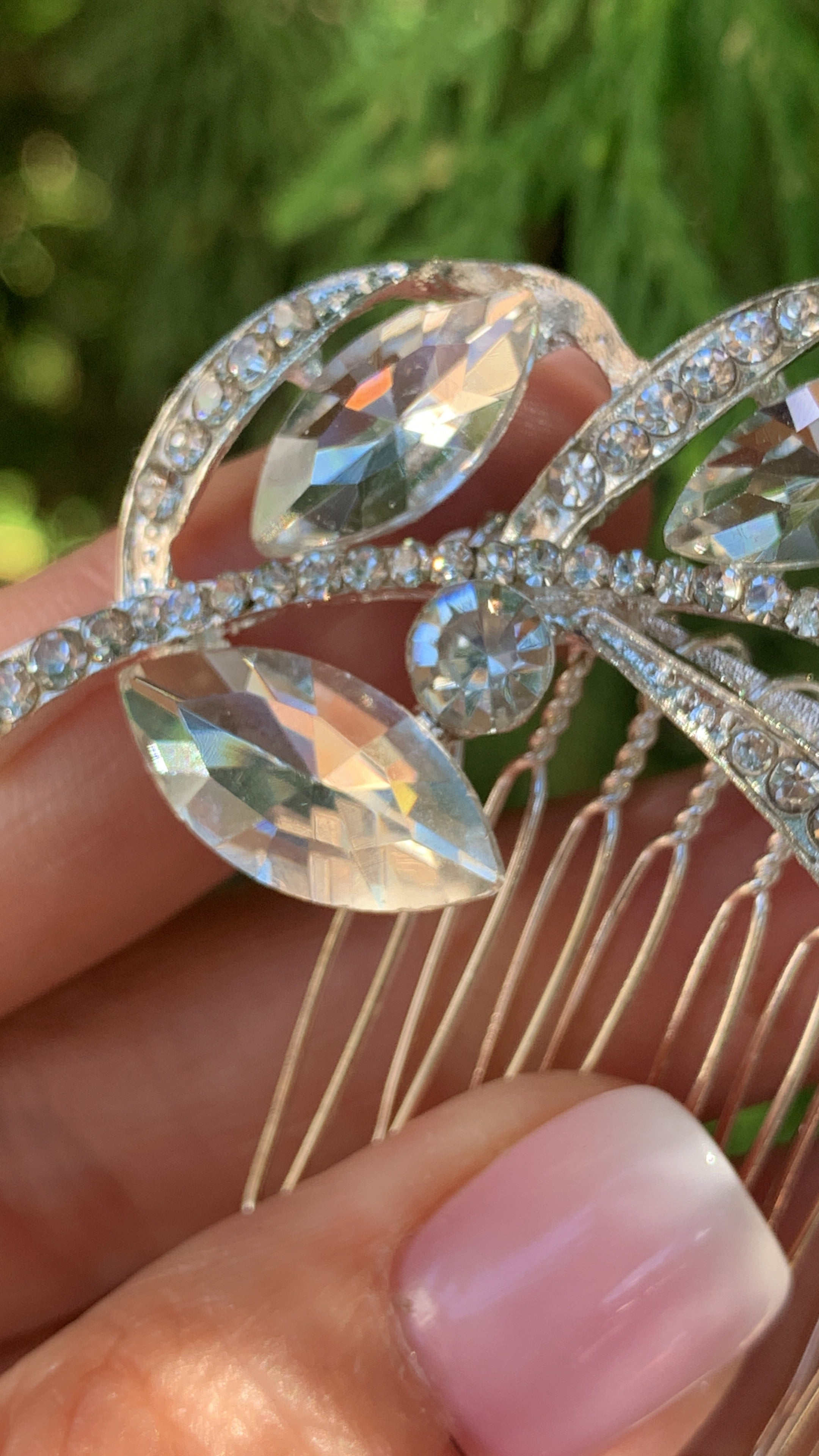 #015: Silver Bridal Hair Comb – Crystal Leaf Design with Sparkling CZ Accents