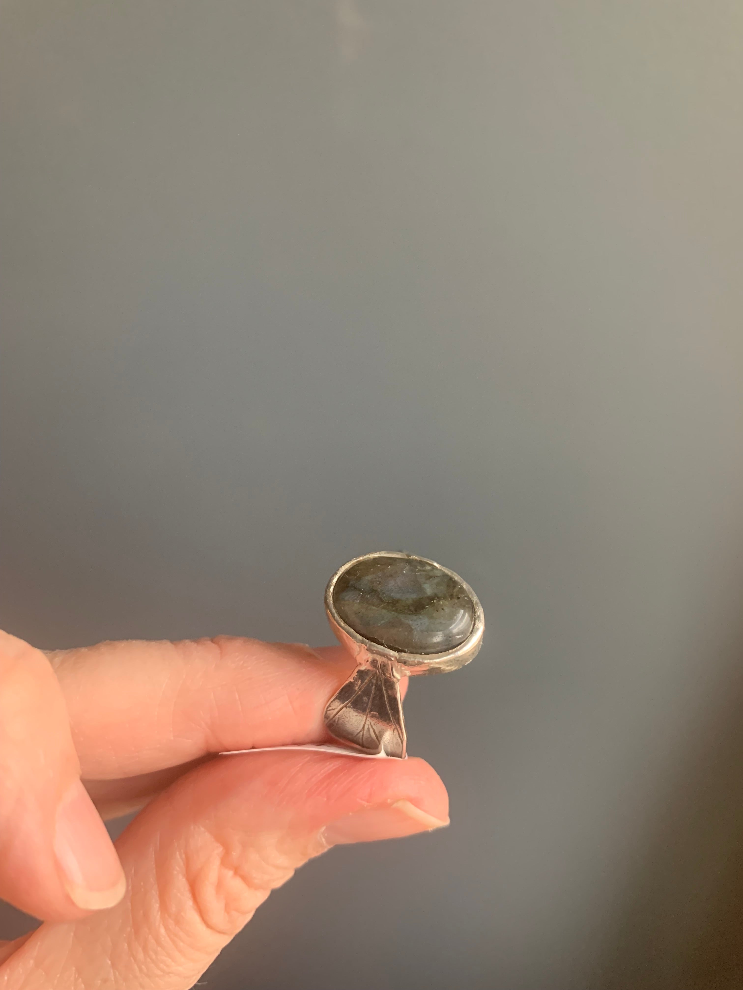 Labradorite Organic Leaf Statement Ring in Sterling Silver