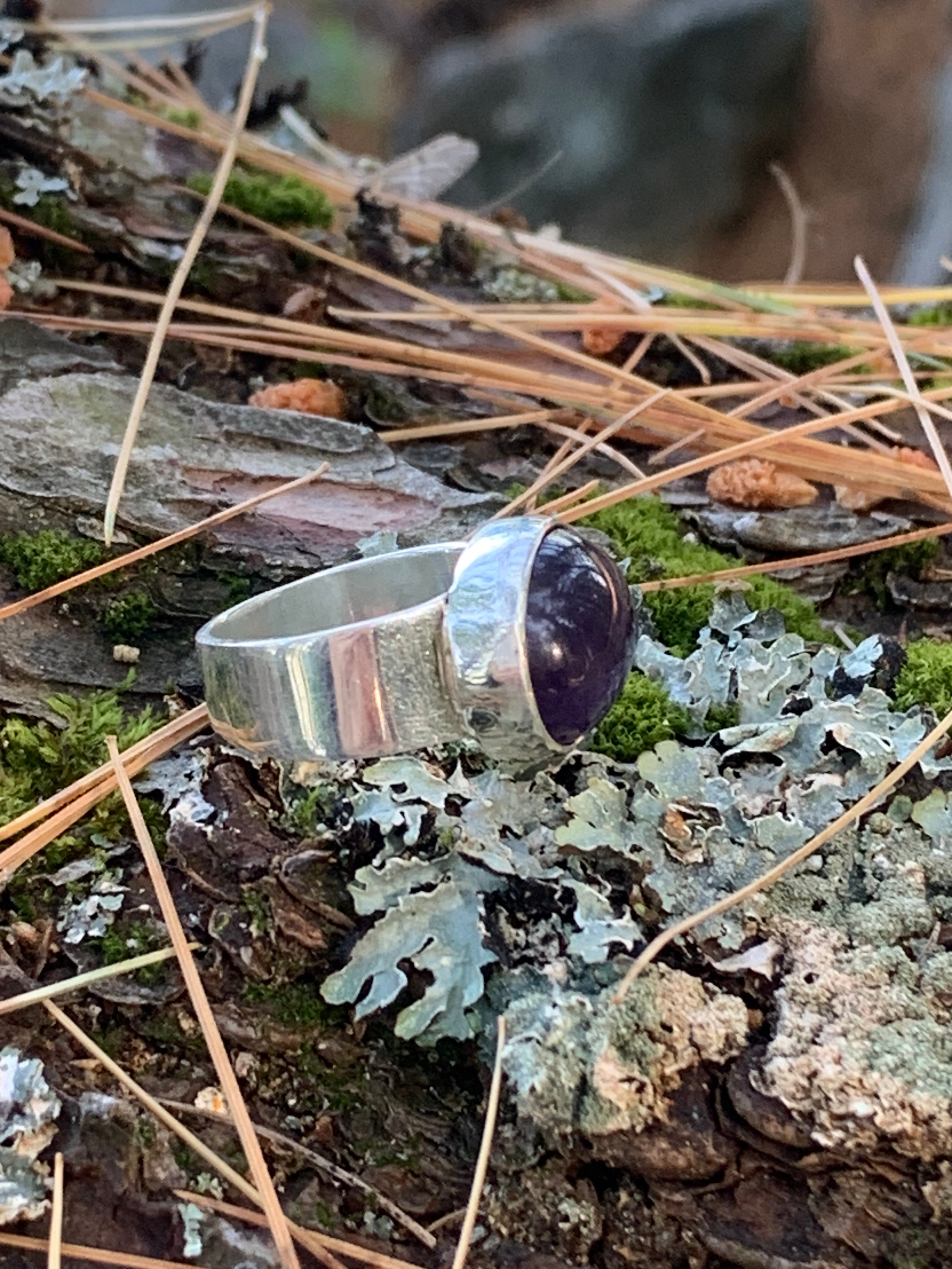 Dionysus | Amethyst Statement Ring | Wide Sterling Silver Band | One of a Kind
