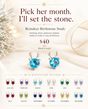 Reindeer Birthstone Stud Earrings – Sterling Silver Platinum-Plated
