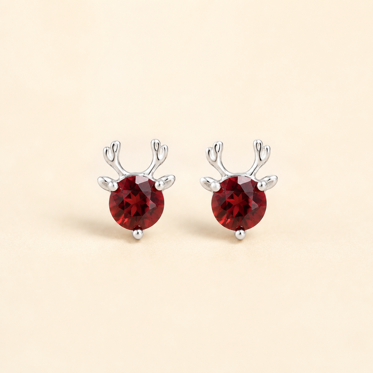 Reindeer Birthstone Stud Earrings – Sterling Silver Platinum-Plated