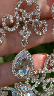 #038: Silver Bridal Jewelry Set – Crystal Necklace & Drop Earrings for Weddings
