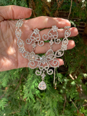 #038: Silver Bridal Jewelry Set – Crystal Necklace & Drop Earrings for Weddings
