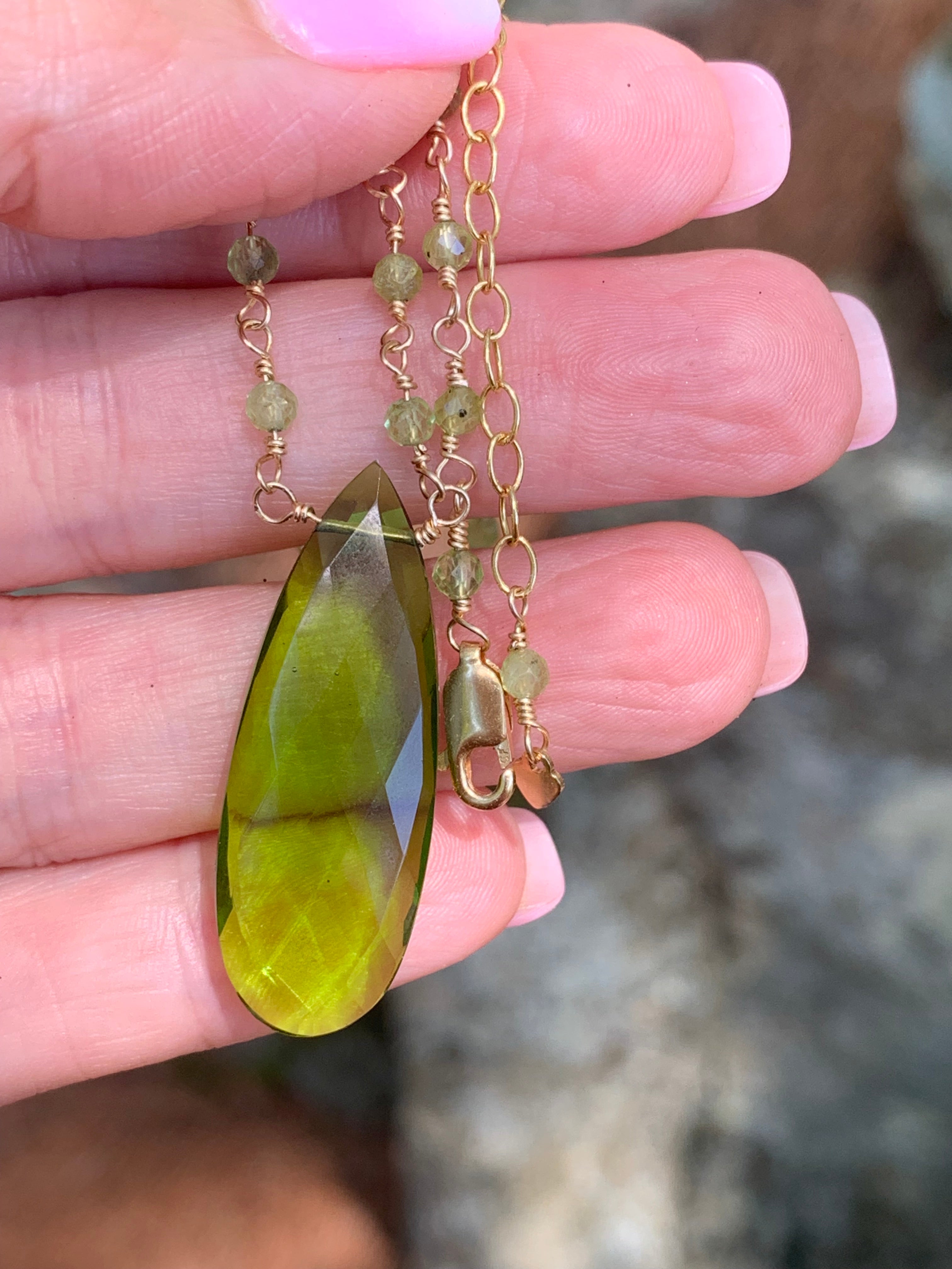 Peridot Bloom Necklace – Handcrafted Yellow Gold Fill August Birthstone