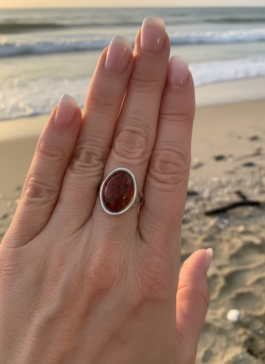 Amber Flame Ring | Silver Baltic Amber Ring | Tears of the Sun Collection