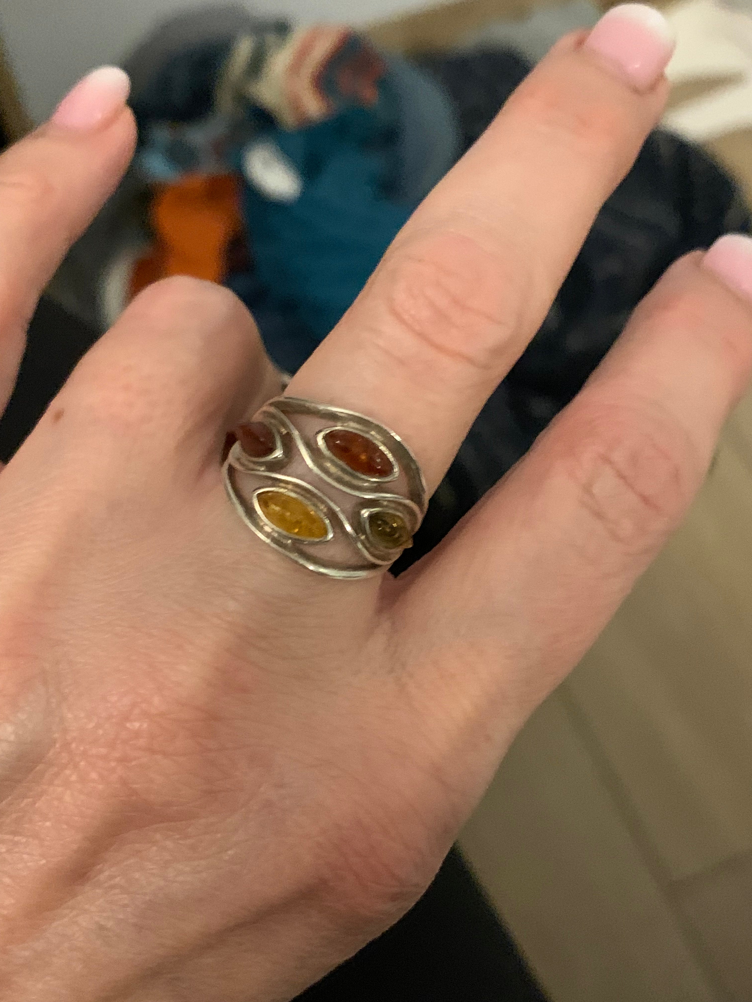 Amber Current Ring | Silver Baltic Amber Ring | Tears of the Sun