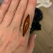 Golden Amber Marquise Ring | Silver Baltic Amber Ring |Tears of the Sun