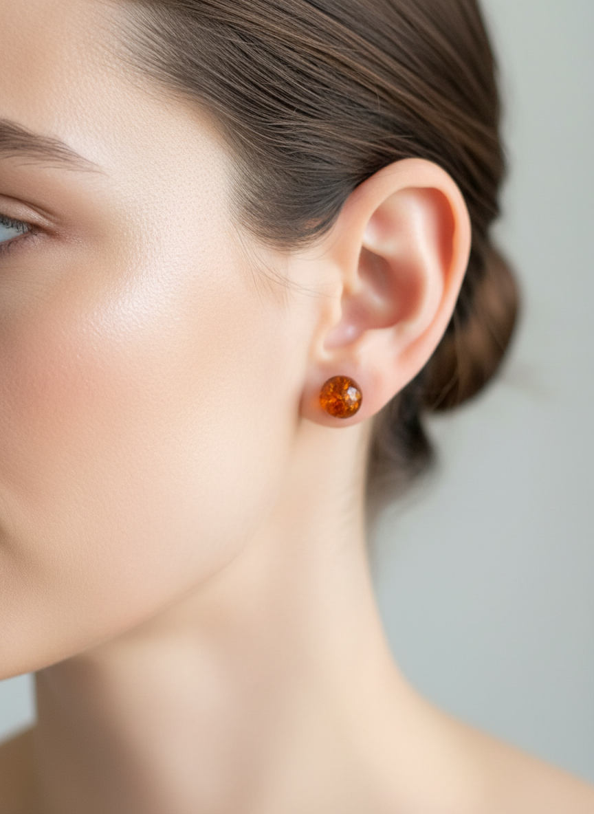 Amber Globes Studs | Sterling Silver Baltic Amber |Tears of the Sun