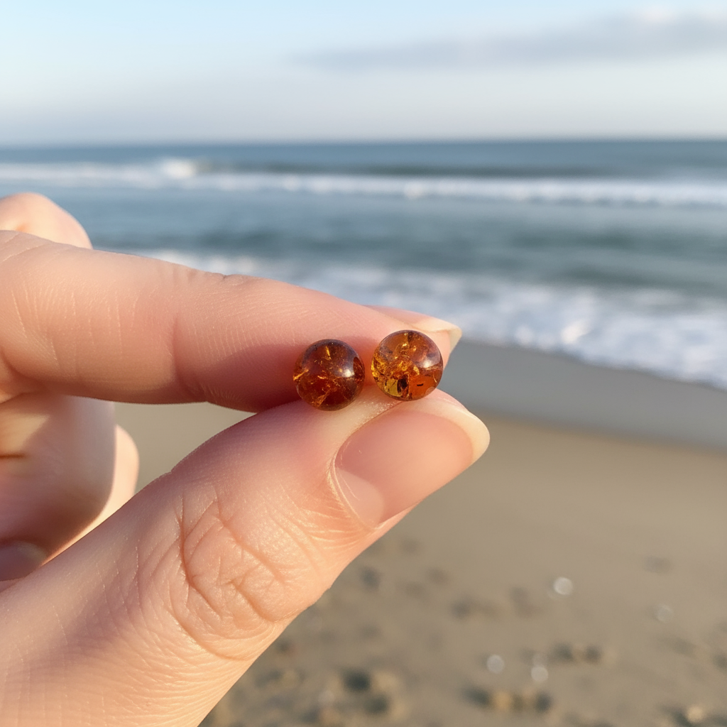 Amber Globes Studs | Sterling Silver Baltic Amber |Tears of the Sun