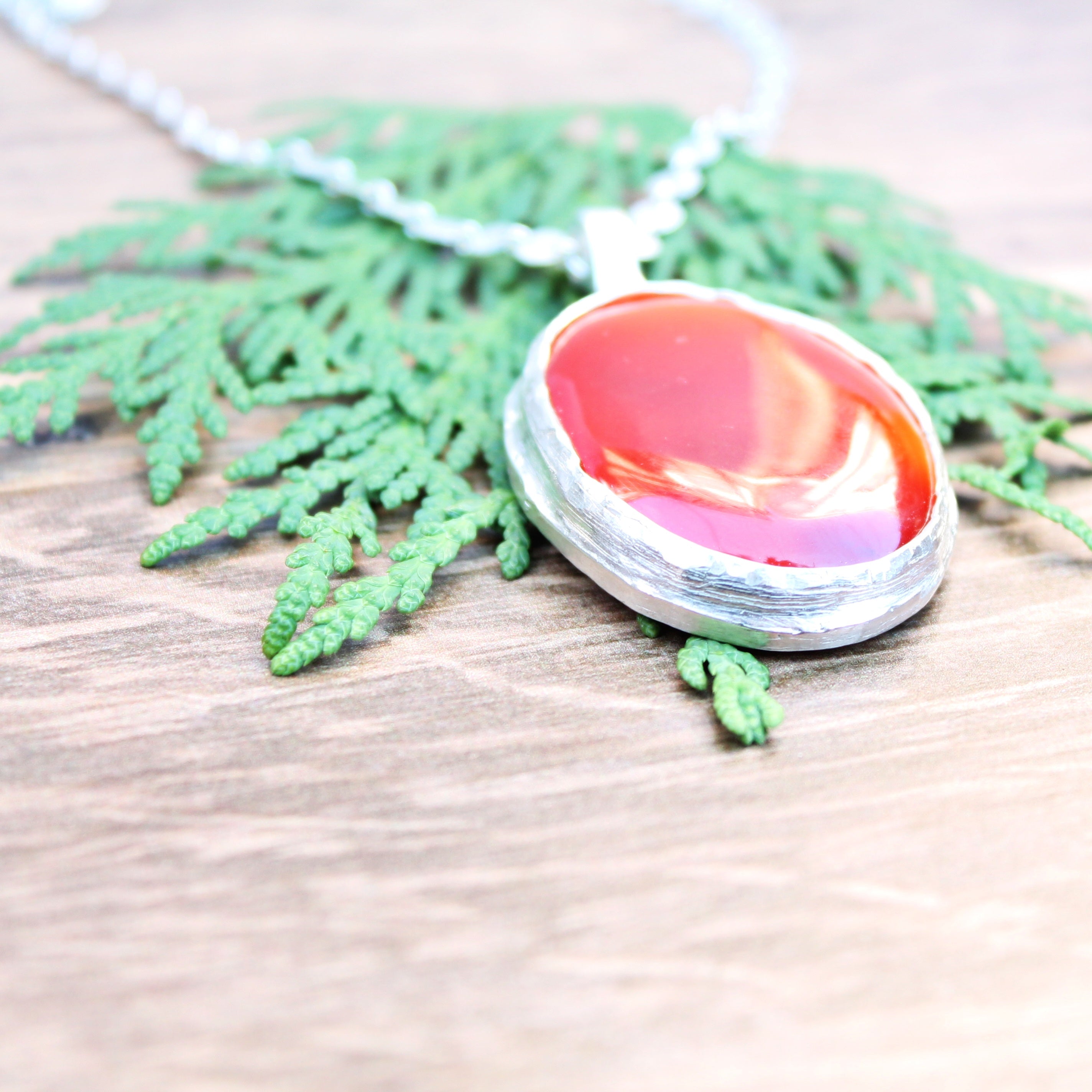 Large Carnelian Necklace in Sterling Silver – Statement Piece Echoes of the Lake Collection