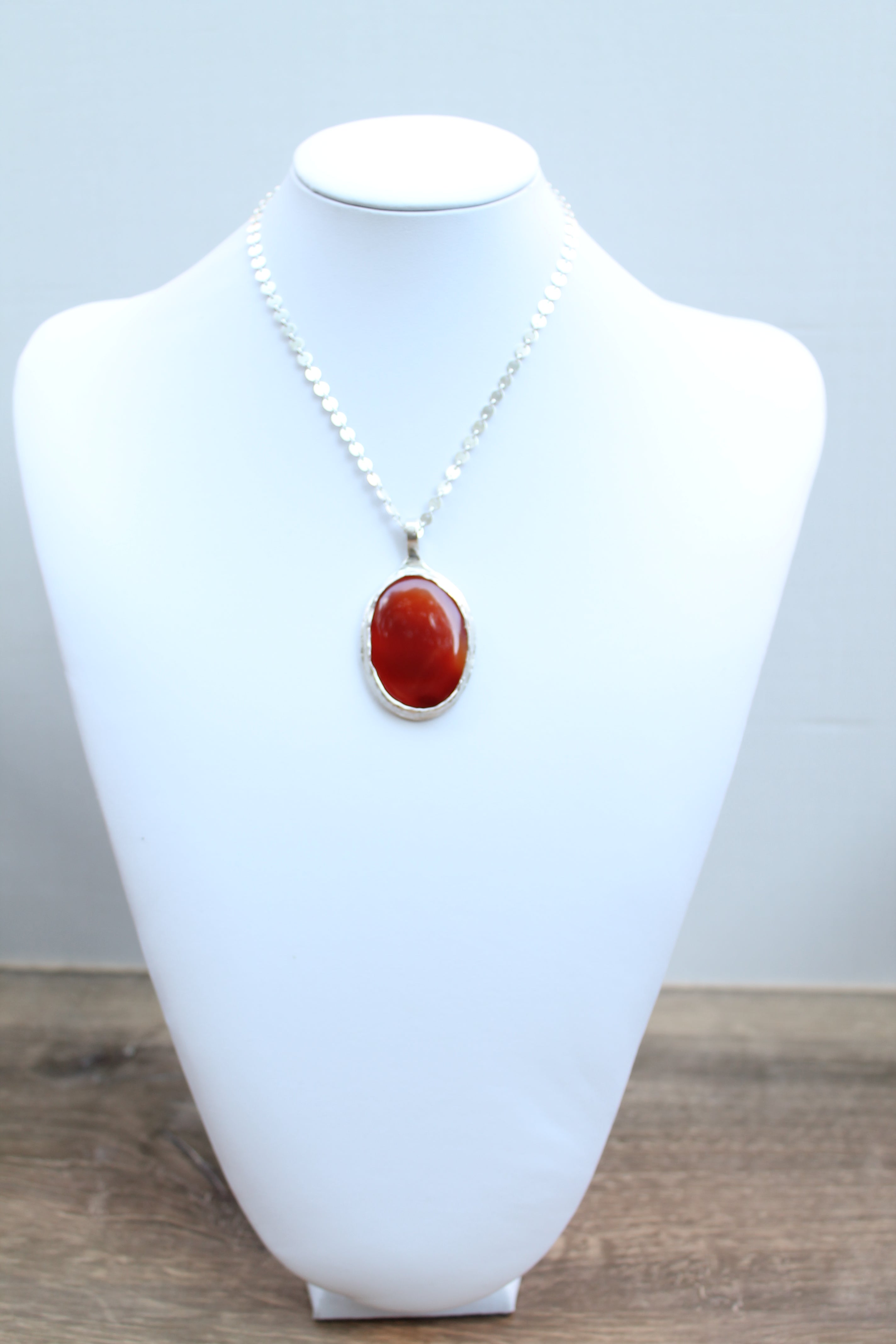 Large Carnelian Necklace in Sterling Silver – Statement Piece Echoes of the Lake Collection