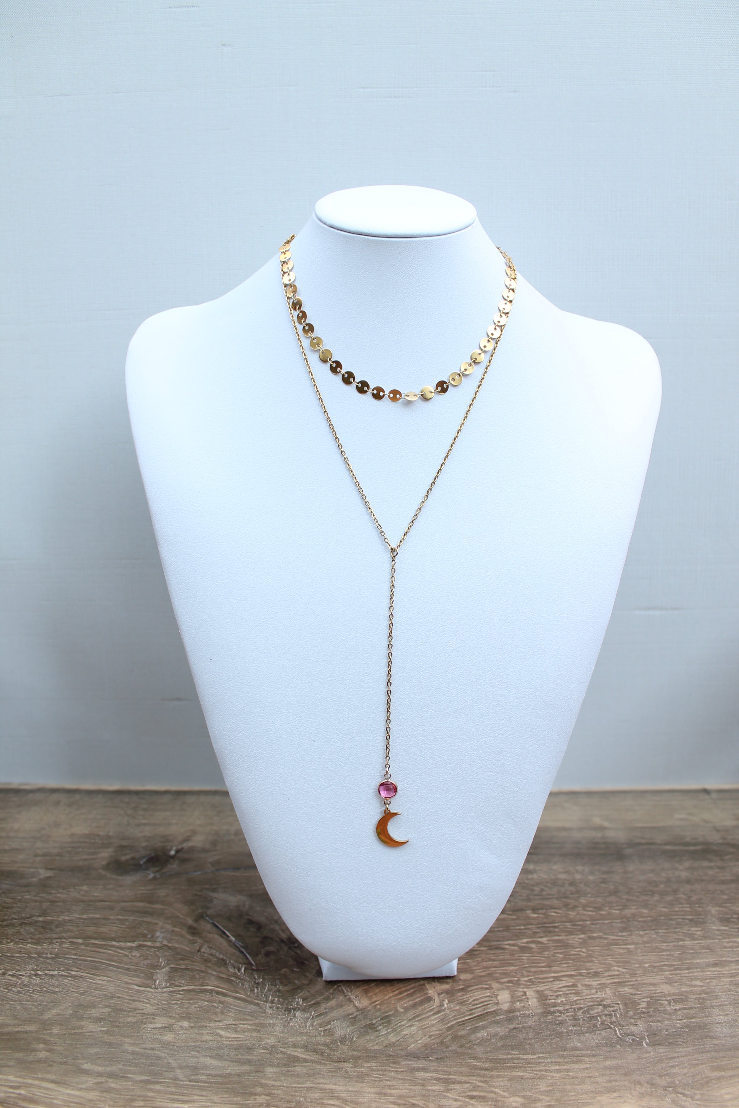 Sample Sale: Layering gold Moon Birthstone Necklace