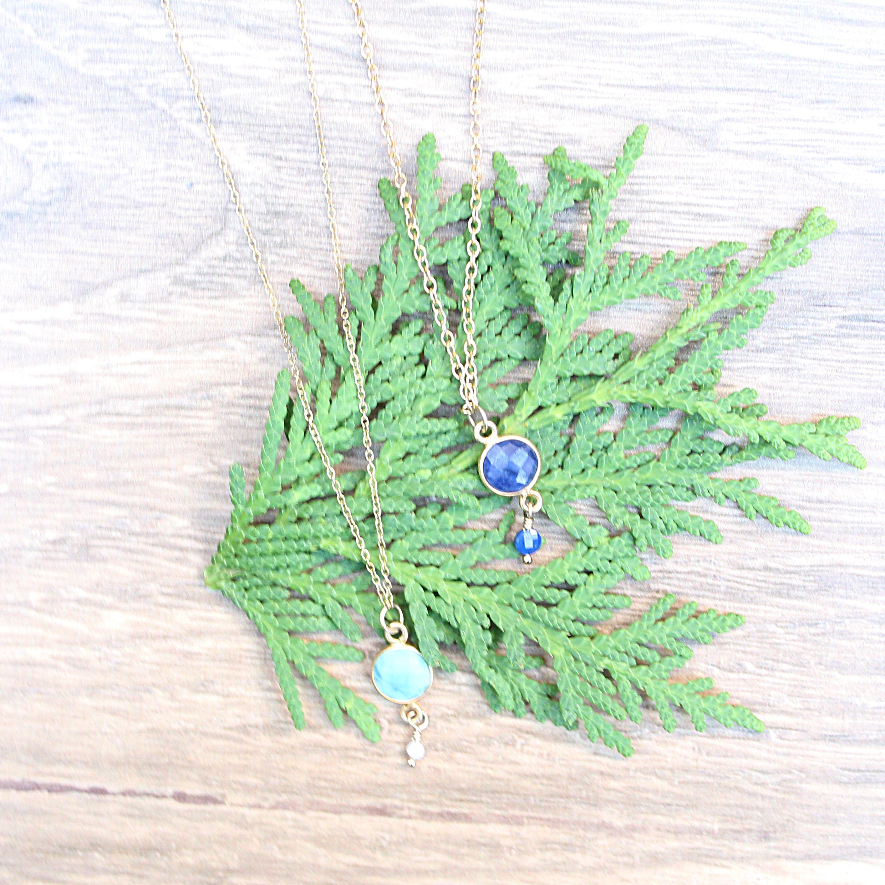 Gemstone Drop: Raw Sapphire & Turquoise Necklace in Yellow Gold Fill