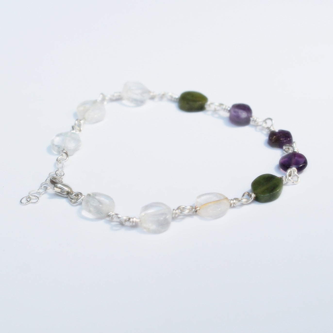 Tourmaline on Silver Bracelet | Purple, Green, & Clear Tourmaline | Sterling Silver Jewelry