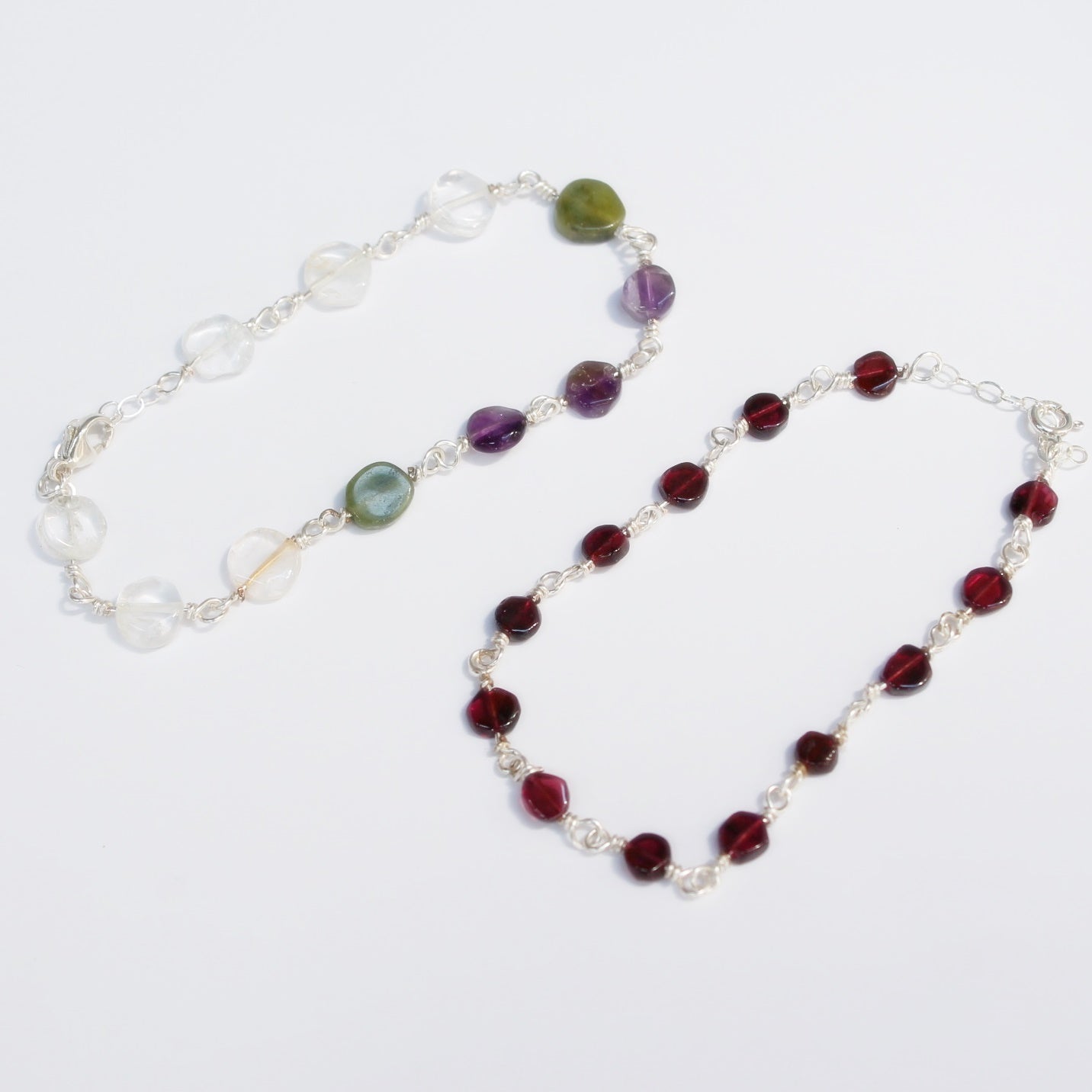 Garnet on Silver Bracelet | Handcrafted Garnet Coin Beads | Sterling Silver Jewelry