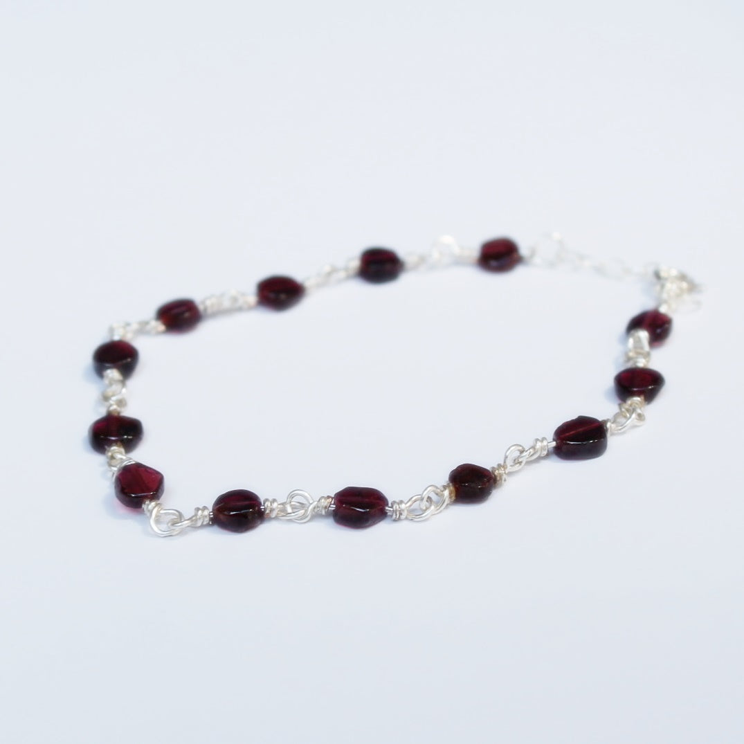 Garnet on Silver Bracelet | Handcrafted Garnet Coin Beads | Sterling Silver Jewelry