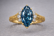 Marquise Sapphire Engagement Ring, Gold Diamond Cluster Ring, Vintage Inspired Engagement Ring, Statement Proposal Ring