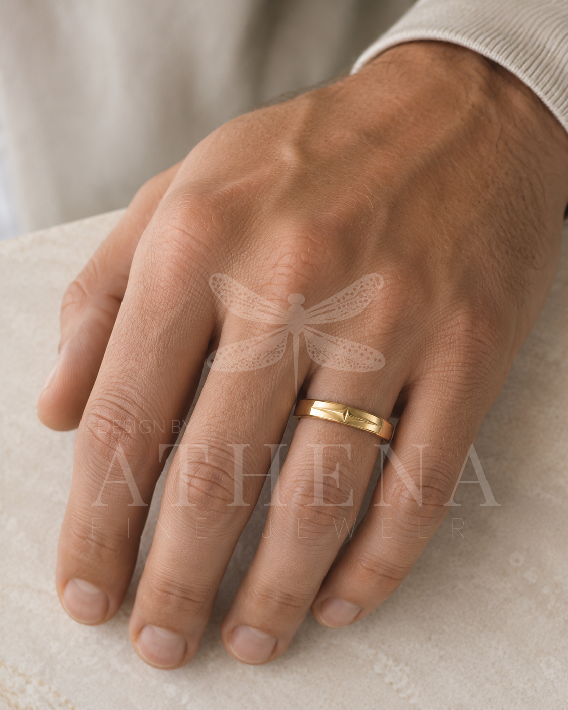 Men’s Yellow Gold Wedding Band – Athena Spear Band