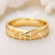 Men’s Yellow Gold Wedding Band – The Tide Band with Ocean Wave Detail