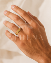 Men’s Yellow Gold Wedding Band – The Tide Band with Ocean Wave Detail
