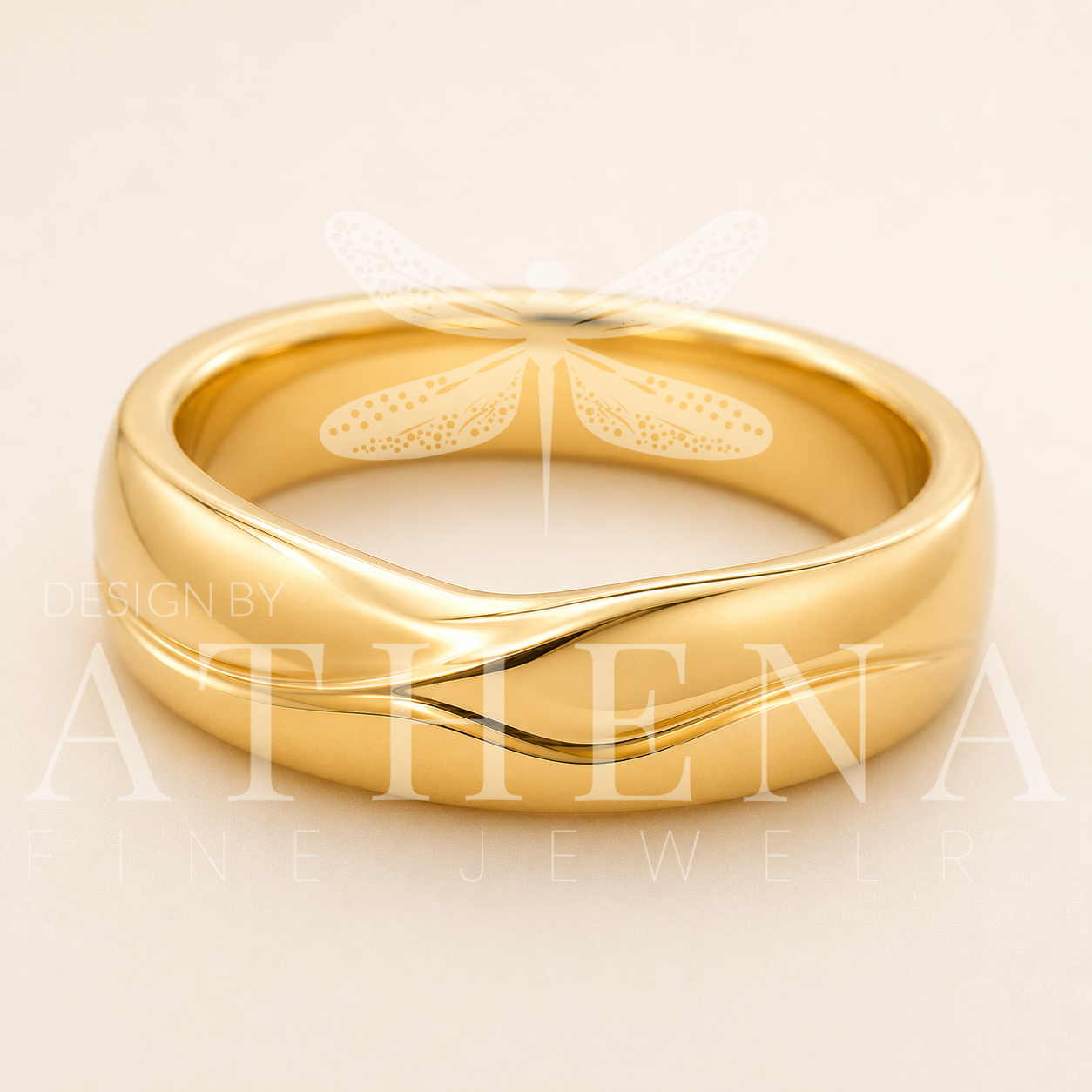 Men’s Yellow Gold Wedding Band – The Tide Band with Ocean Wave Detail