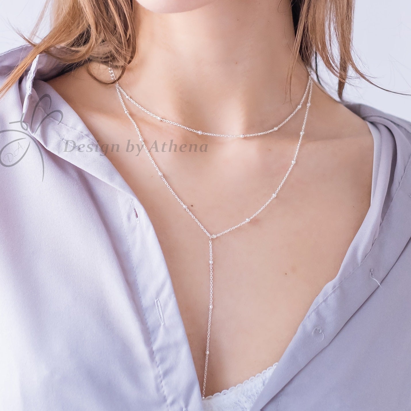 Layering Y Necklace in Satellite Chain Sterling Silver