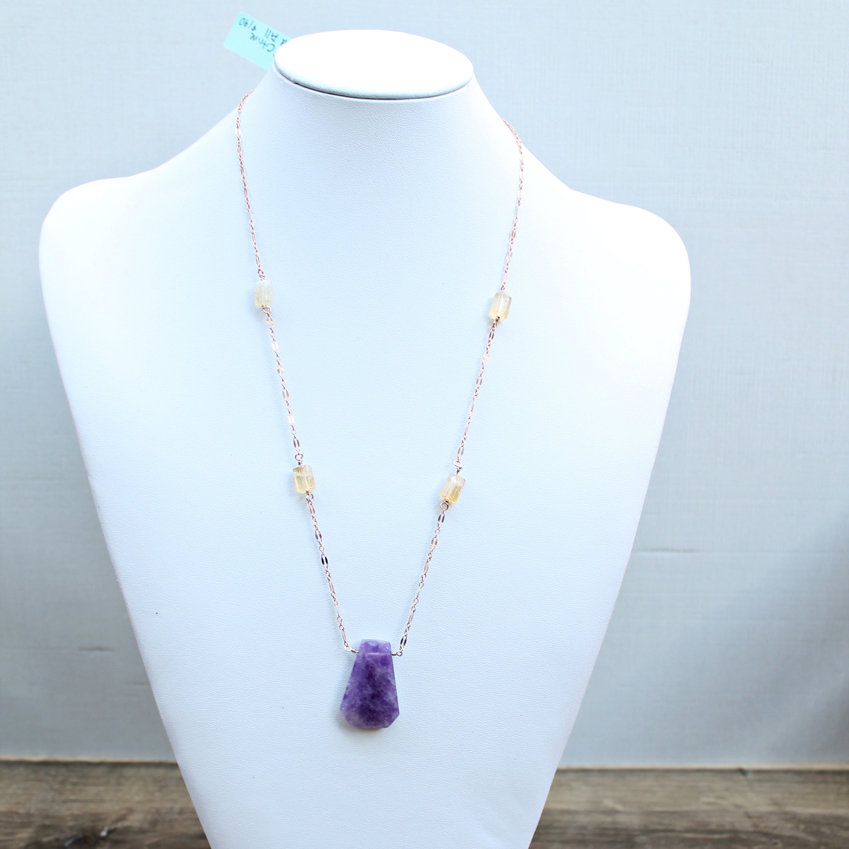 Amethyst and Citrine Necklace in Rose Gold Fill OOAK