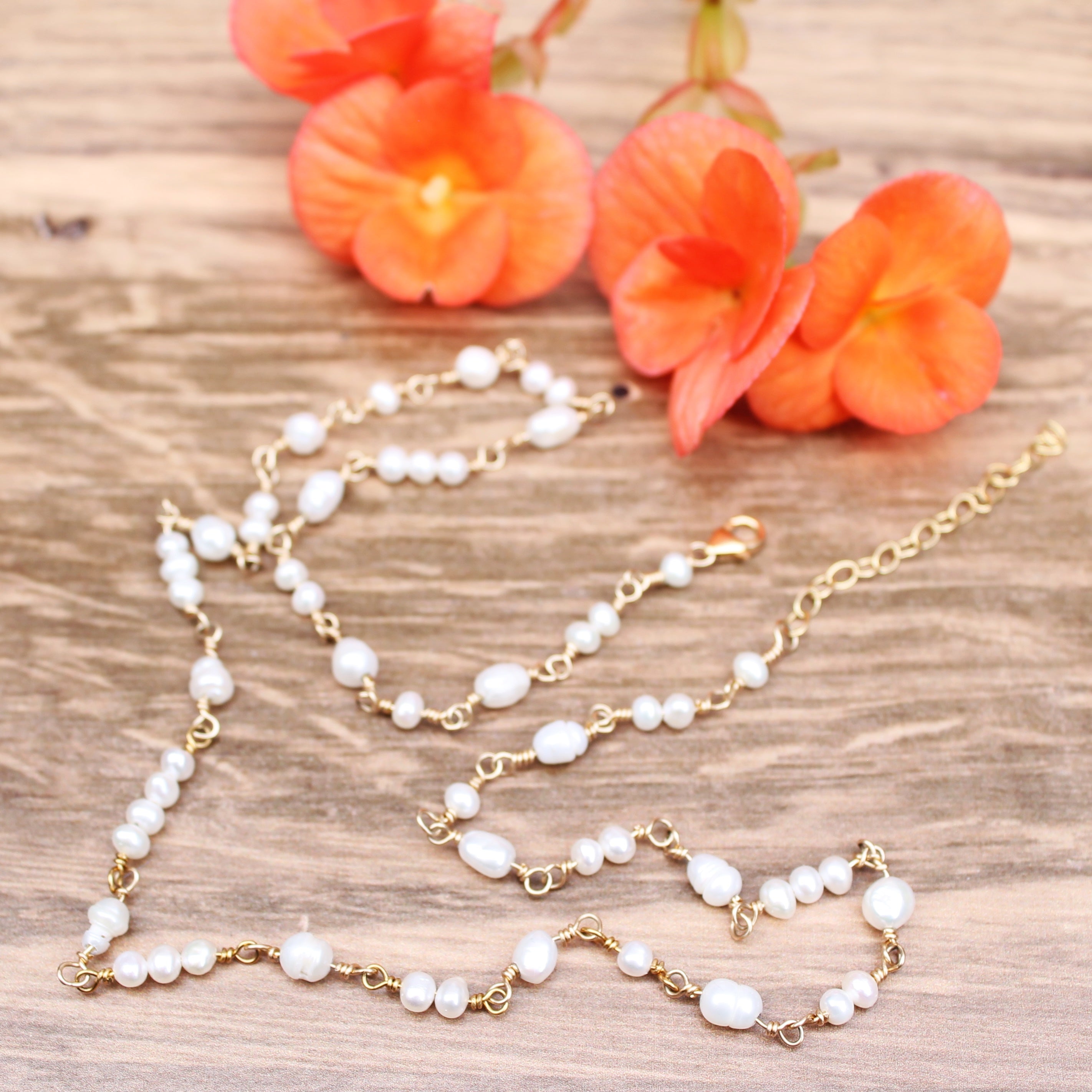 Pearl Cluster Necklace in Yellow Gold Fill