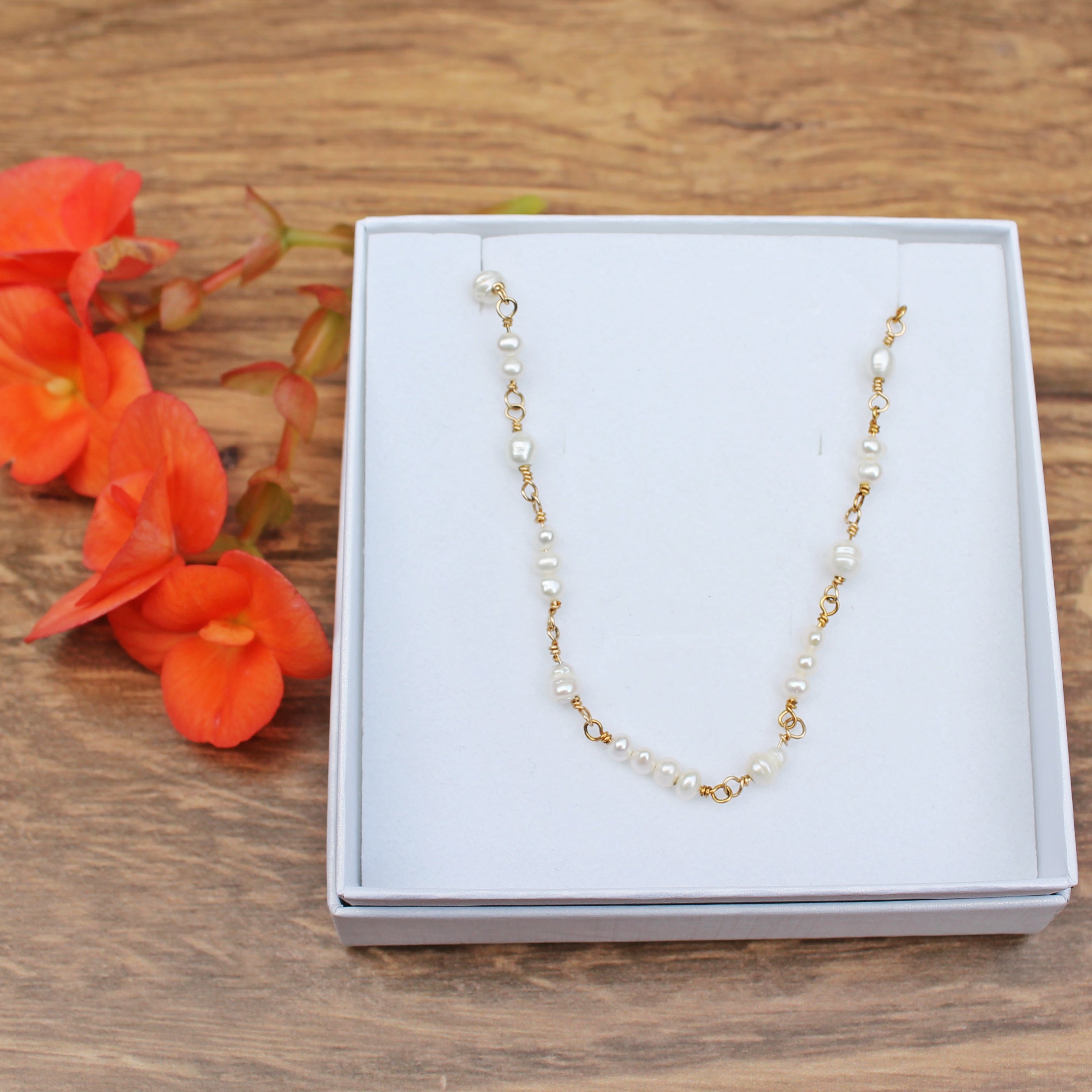 Pearl Cluster Necklace in Yellow Gold Fill